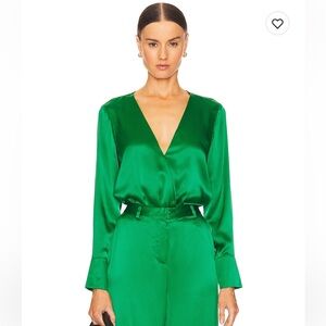 L’Agence blaze Elegant Green Satin silk Jumpsuit bodysuit size small new w tag